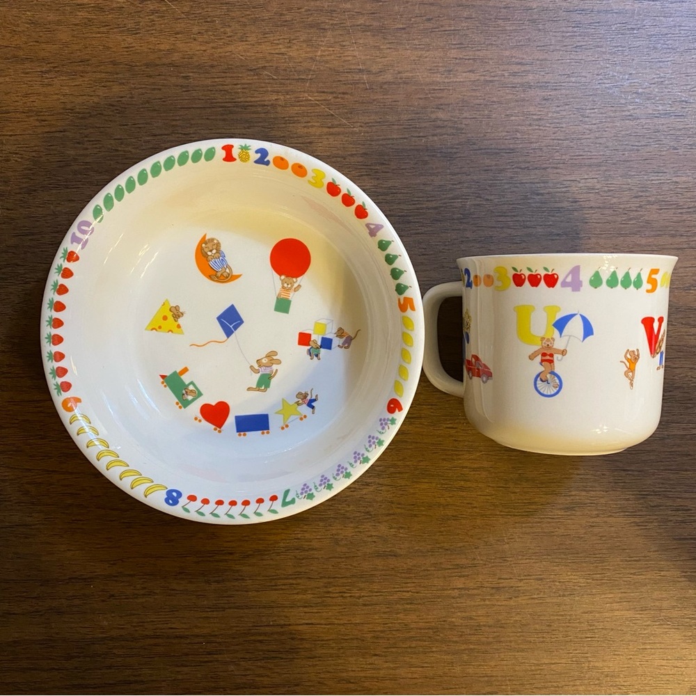 Vintage Lenox Teachers Pet Childs Mug and Plate Set Alphabet Numbers Animals